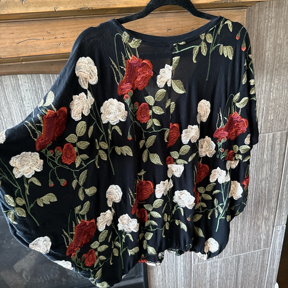 Floral Embroidered Black Top
